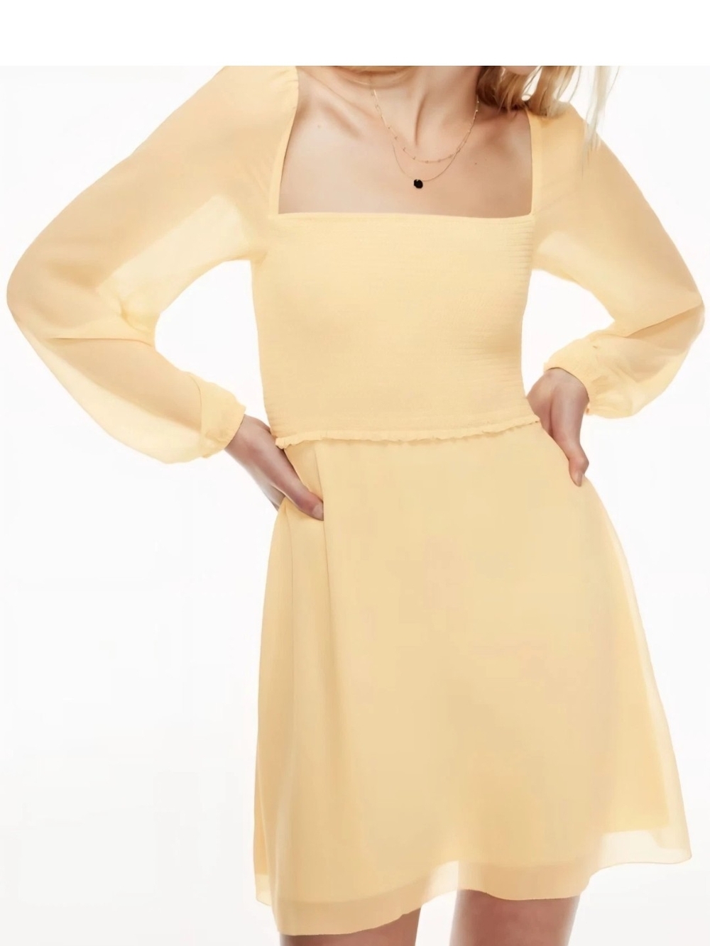 Wilfred Aritzia Villa Mini Dress Women Sz 2 Butter Yellow Square-Neck Smocked